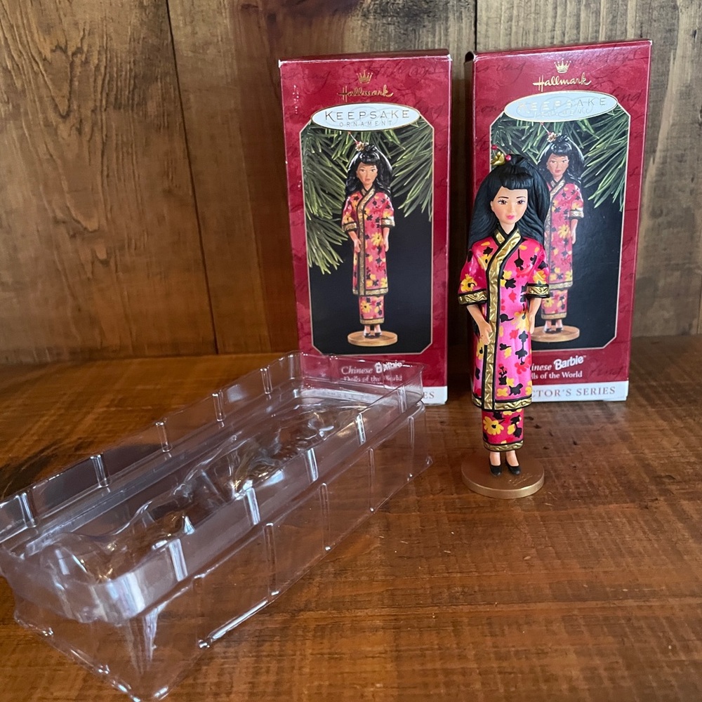 Bundle of 2 Vtg 1997 Hallmark Chinese Barbie Dolls of the World Ornament #2 MINT